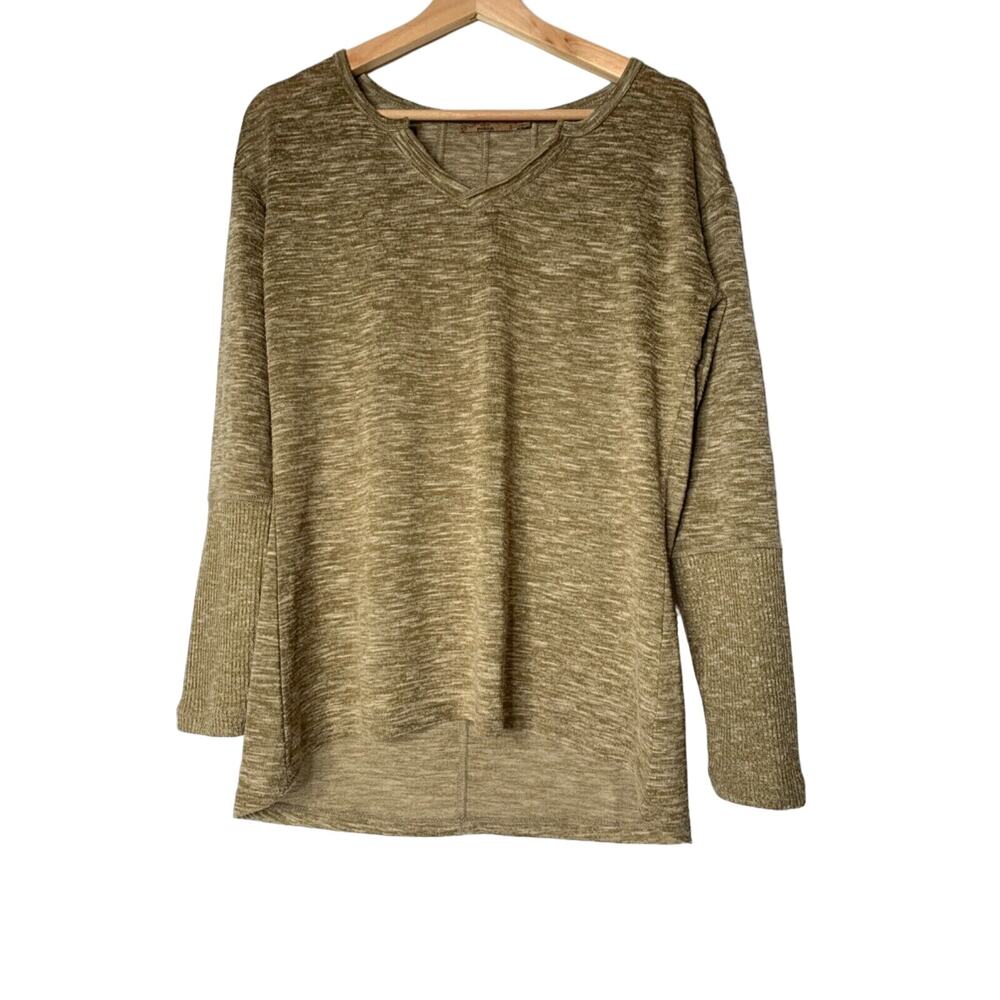 prAna Shirt split boat neck Tunic Brown marled knit Heather outdoor hiking top S